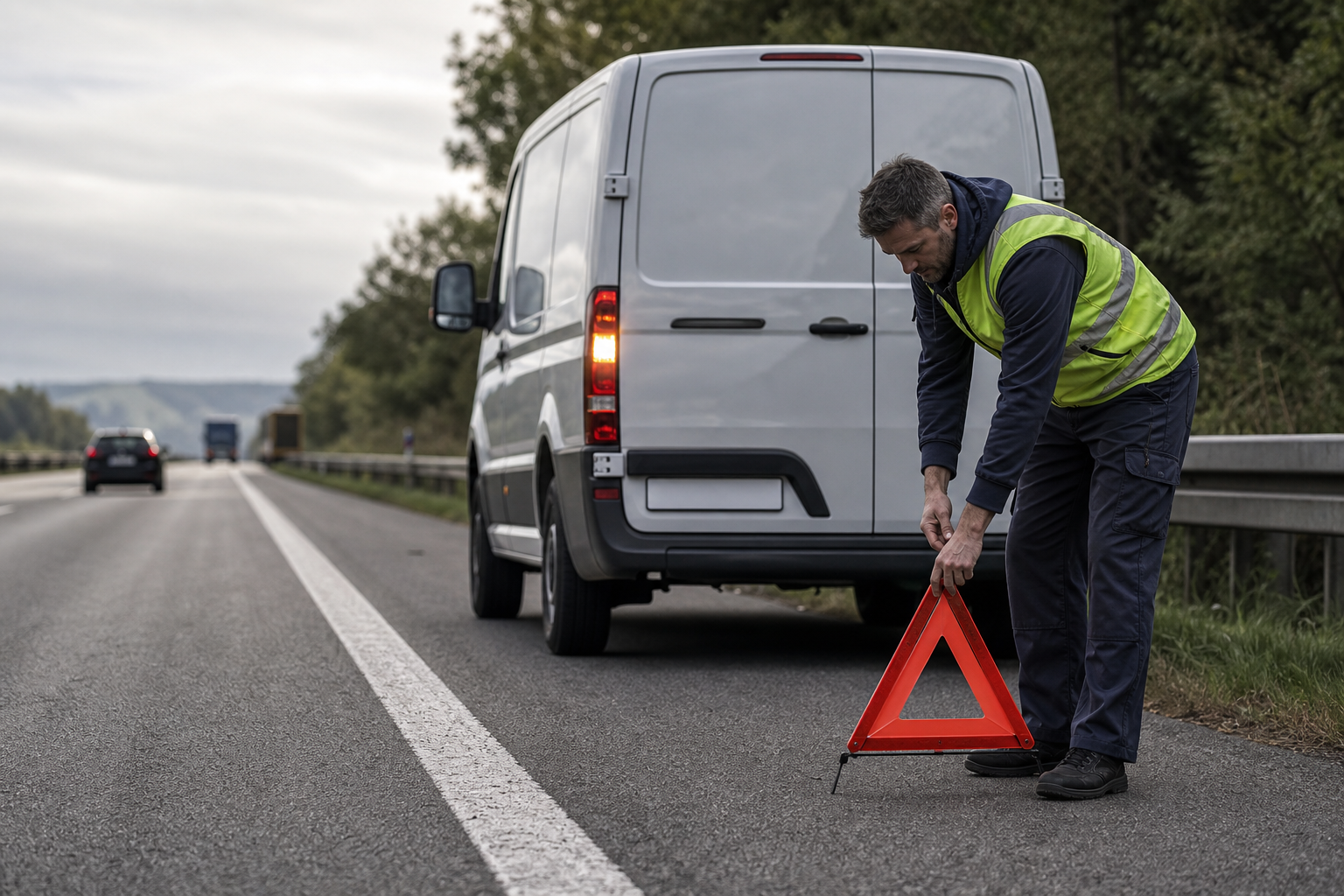 Emergency Van On Highway Shoulder In European Setting